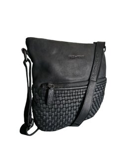 Ven Tomy-Schoudertas-crossbody-Gevlochten-Hoogwaardig leer-Gewassen leer- Soepel leer-Vintage-Zwart-28cmx28cmx8cm