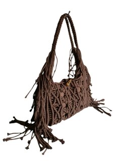 Turbo Bags- Schoudertas-Macram&eacute;-Fringe-Bohemian style-Ibiza style-100% katoen-Bruin-31cmx22cmx3cm