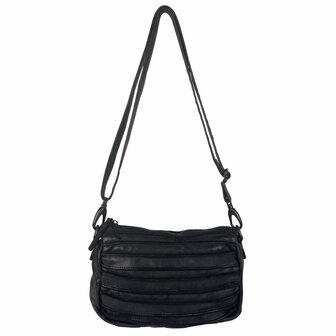 Schoudertasje-Crossbody- Gewassen-Leer-Vintage-Black-Arrigo