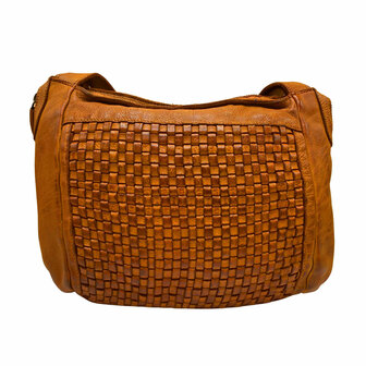 Schoudertas-Gewassen-Gevlochten-Vintage-Leer-Cognac-Arrigo