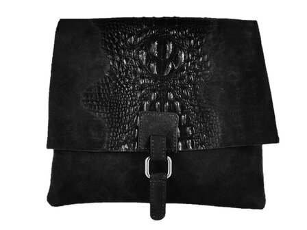 Su&egrave;de Kroko schoudertas Black