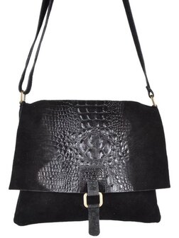 Su&egrave;de Kroko schoudertas Black
