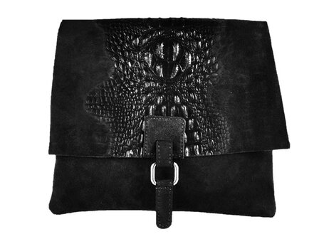 Su&egrave;de Kroko schoudertas Black
