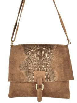 Su&egrave;de Kroko schoudertas Taupe