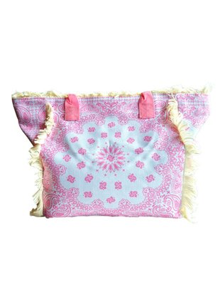 Beach bag-Strand tas-Summer vibes-Franje-Bohemian style-Ibiza style-52cmx35cmx17cm-Licht roze
