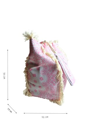 Beach bag-Strand tas-Summer vibes-Franje-Bohemian style-Ibiza style-52cmx35cmx17cm-Licht roze