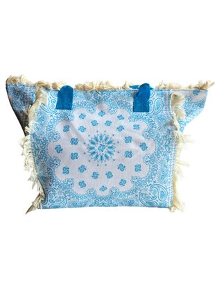 Beach bag-Strand tas-Summer vibes-Franje-Bohemian style-Ibiza style-52cmx35cmx17cm-Licht blauw