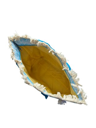 Beach bag-Strand tas-Summer vibes-Franje-Bohemian style-Ibiza style-52cmx35cmx17cm-Licht blauw