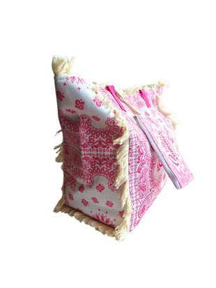 Beach bag-Strand tas-Summer vibes-Franje-Bohemian style-Ibiza style-52cmx35cmx17cm-Fuchsia