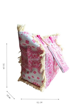 Beach bag-Strand tas-Summer vibes-Franje-Bohemian style-Ibiza style-52cmx35cmx17cm-Fuchsia