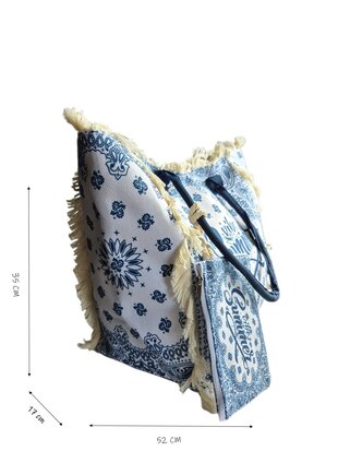 Beach bag-Strand tas-Summer vibes-Franje-Bohemian style-Ibiza style-52cmx35cmx17cm-Navy
