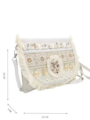 Crossbody tasje- Clutch-Schelp-Kwastjes -Ibizastyle-Bohmian style-Naturel-Little Sparkle-27cmx20cmx1cm-2