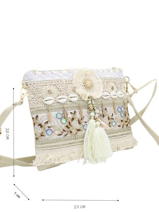Crossbody tasje- Clutch-Schelp-Kwastjes -Ibizastyle-Bohmian style-Naturel-Little Sparkle-27cmx20cmx1cm-1