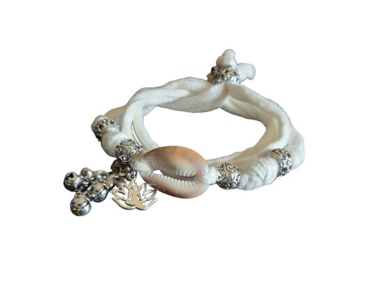 Armband-wikkel-kralen-Bedel-schelp-Bohemian style-Ecru