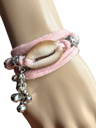 Armband-wikkel-kralen-Bedel-schelp-Bohemian style-Roze