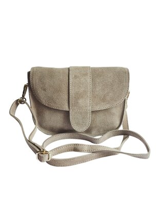 Giuliano-Tas-Leer-Suède-Echt leer-Klep-magneetsluiting-23cmx18cmx6,5cm-Taupe