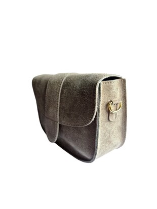 Giuliano-Tas-Leer-Suède-Echt leer-Klep-magneetsluiting-23cmx18cmx6,5cm-Taupe