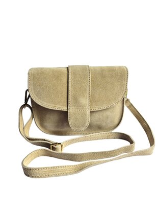 Giuliano-Tas-Leer-Suède-Echt leer-Klep-magneetsluiting-23cmx18cmx6,5cm-Beige