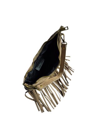 Made in Italy-Boho-tasje-Suède-Echt leer-Fringe-23cmx14cmx5cm-Taupe