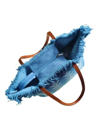 Beach bag-schoudertas-strandtas-Aztek print-100% katoen-48cmx34cmx15cm-Blauw