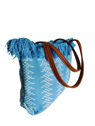 Beach bag-schoudertas-strandtas-Aztek print-100% katoen-48cmx34cmx15cm-Blauw