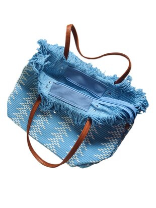 Beach bag-schoudertas-strandtas-Aztek print-100% katoen-48cmx34cmx15cm-Blauw