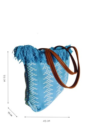 Beach bag-schoudertas-strandtas-Aztek print-100% katoen-48cmx34cmx15cm-Blauw