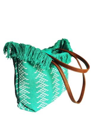 Beach bag-schoudertas-strandtas-Aztek print-100% katoen-48cmx34cmx15cm-Mint
