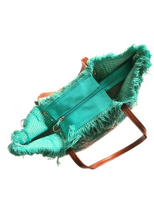 Beach bag-schoudertas-strandtas-Aztek print-100% katoen-48cmx34cmx15cm-Mint