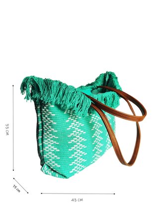 Beach bag-schoudertas-strandtas-Aztek print-100% katoen-48cmx34cmx15cm-Mint