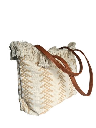 Beach bag-schoudertas-strandtas-Aztek print-100% katoen-48cmx34cmx15cm-Naturel