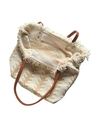 Beach bag-schoudertas-strandtas-Aztek print-100% katoen-48cmx34cmx15cm-Naturel