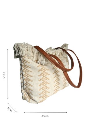 Beach bag-schoudertas-strandtas-Aztek print-100% katoen-48cmx34cmx15cm-Naturel