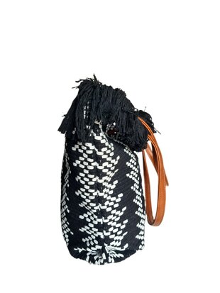 Beach bag-schoudertas-strandtas-Aztek print-100% katoen-48cmx34cmx15cm-Zwart