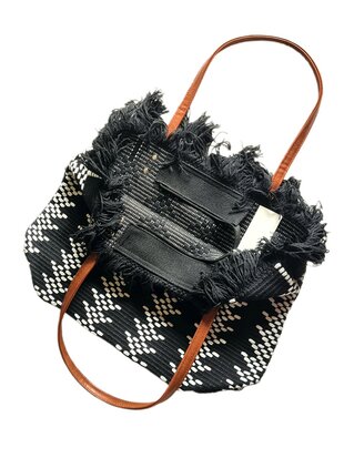 Beach bag-schoudertas-strandtas-Aztek print-100% katoen-48cmx34cmx15cm-Zwart