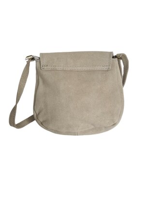 Made in Italy-Boho-tasje-Suède-Echt leer-Klep-Fringe-22cmx19cmx4cm-Beige