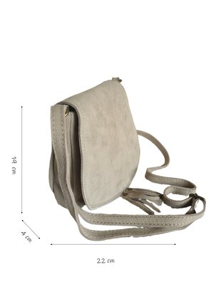 Made in Italy-Boho-tasje-Suède-Echt leer-Klep-Fringe-22cmx19cmx4cm-Beige