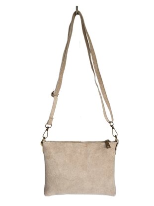 Giuliano-Tas-Schouder-crossbody-Clutch-Suède-Echt leer-22cmx16cmx4cm-Beige