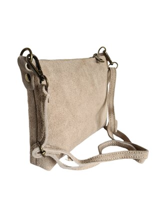 Giuliano-Tas-Schouder-crossbody-Clutch-Suède-Echt leer-22cmx16cmx4cm-Beige