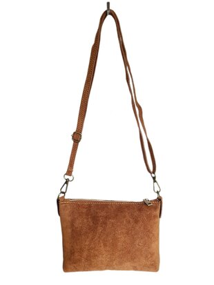Giuliano-Tas-Schouder-crossbody-Clutch-Suède-Echt leer-22cmx16cmx4cm-Camel