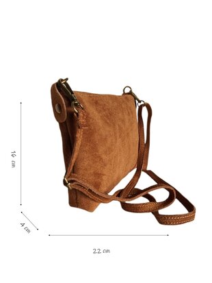 Giuliano-Tas-Schouder-crossbody-Clutch-Suède-Echt leer-22cmx16cmx4cm-Camel