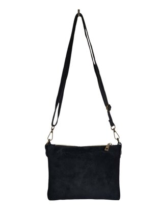 Giuliano-Tas-Schouder-crossbody-Clutch-Suède-Echt leer-22cmx16cmx4cm-Zwart