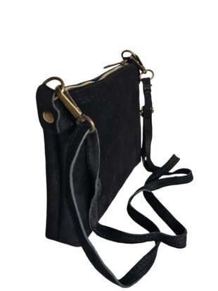Giuliano-Tas-Schouder-crossbody-Clutch-Suède-Echt leer-22cmx16cmx4cm-Zwart