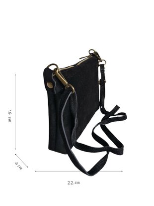 Giuliano-Tas-Schouder-crossbody-Clutch-Suède-Echt leer-22cmx16cmx4cm-Zwart