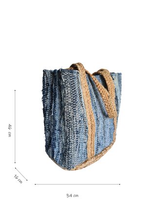 Kbas-Schouder tas-Shopper-Geweven-Jeans-Jute- Handmade in Spain-Light Jeans-34cmx46cmx16cm