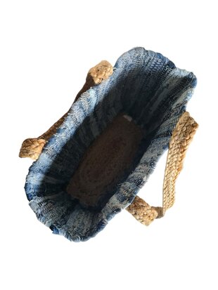 Kbas-Schouder tas-Shopper-Geweven-Jeans-Jute- Handmade in Spain-Light Jeans-34cmx46cmx16cm