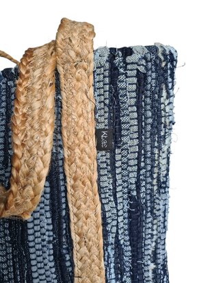 Kbas-Schouder tas-Shopper-Geweven-Jeans-Jute- Handmade in Spain-Dark Jeans-34cmx46cmx16cm