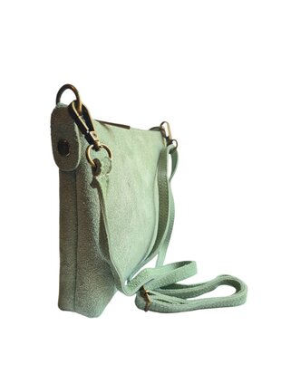 Giuliano-Tas-Schouder-crossbody-Clutch-Suède-Echt leer-22cmx16cmx4cm-Licht groen