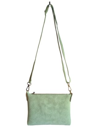 Giuliano-Tas-Schouder-crossbody-Clutch-Suède-Echt leer-22cmx16cmx4cm-Licht groen