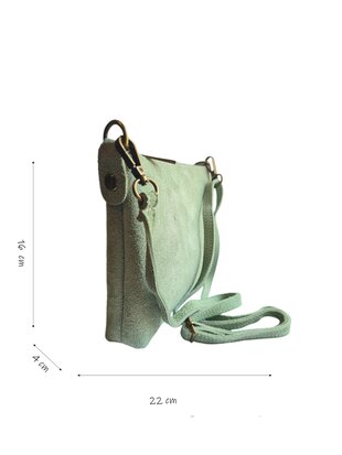 Giuliano-Tas-Schouder-crossbody-Clutch-Suède-Echt leer-22cmx16cmx4cm-Licht groen